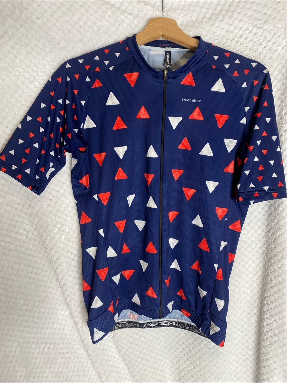 Voler Velocity Air Blue Cycling Jersey with Red & White Triangle Print
